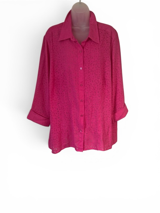 Sag Harbor Tops - Sag Harbor Pink Button-Down Burnout Top PLUS: 20W #13